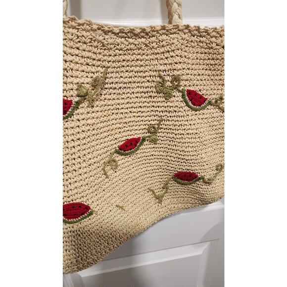 Cappelli Straworld Watermelon Embroidered Straw Tote Bag Summer Purse - Picture 4 of 11